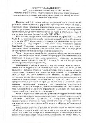 ПРОКУРАТУРА РАЗЪЯСНЯЕТ:  «Об уголовной ответственности по ст. 264.3 УК РФ.  Управление. транспортным средством лицом, лишенным права управления  транспортными средствами и подвергнутым административному наказанию или имеющим судимость» 